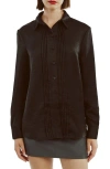 Bardot Dinah Pintuck Satin Button-up Shirt In Black