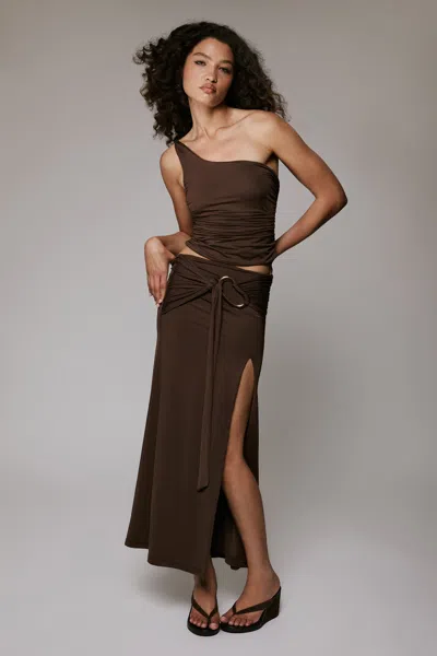 Bardot Dion Gold Detail Midi Skirt In Brown