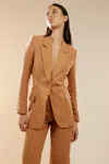 Bardot Domenica Linen Cut Out Blazer In Camel