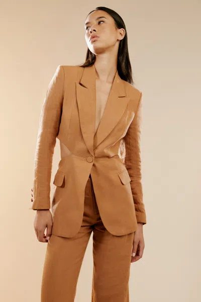 Bardot Domenica Linen Cut Out Blazer In Camel