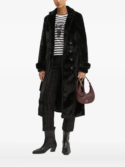 Bardot Faux Fur Double Breasted Trench Coat In Black