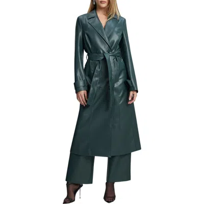Bardot Double Breasted Faux Leather Trench Coat In Green