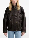 Bardot Double-breasted Leather Jacket In Brown