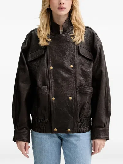 Bardot Double-breasted Leather Jacket In Brown