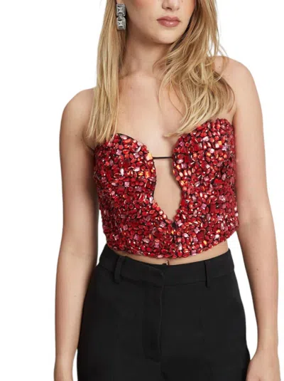 Bardot Eleni Beaded Bustier Top In Pink Multi In Red