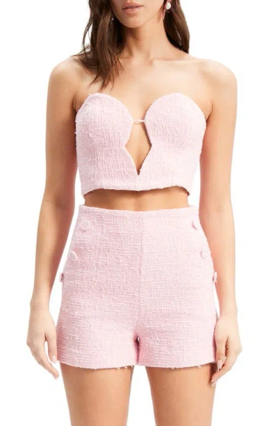 Bardot Eleni Cutout Strapless Tweed Corset Crop Top In Soft Pink