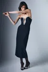 Bardot Eleni Crystal Trim Strapless Cocktail Midi Dress In Black