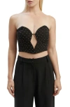 Bardot Eleni Embellished Strapless Velvet Corset Crop Top In Black Sequin