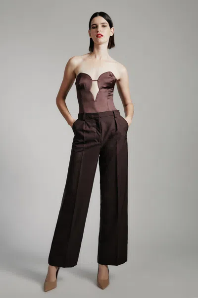 Bardot Eleni Satin Bodysuit In Chocolate