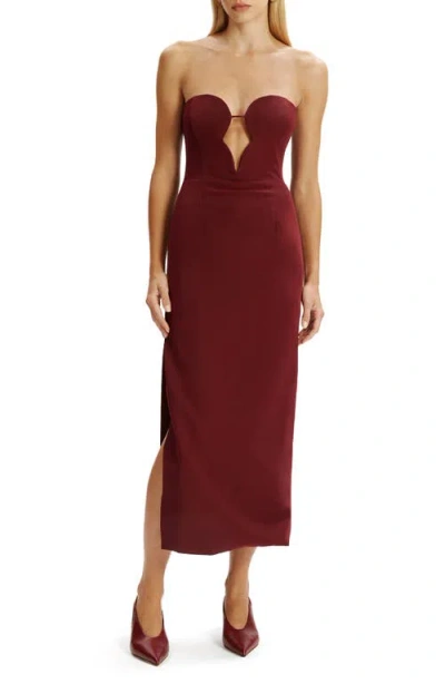Bardot Eleni Strapless Plunge Neck Midi Dress In Brown