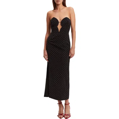 Bardot Eleni Studded Strapless Plunge Neck Midi Dress In Black