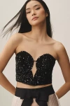 Bardot Eleni Embellished Strapless Velvet Corset Crop Top In Black