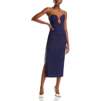 Bardot Eleni Strapless Plunge Neck Denim Dress In Dark