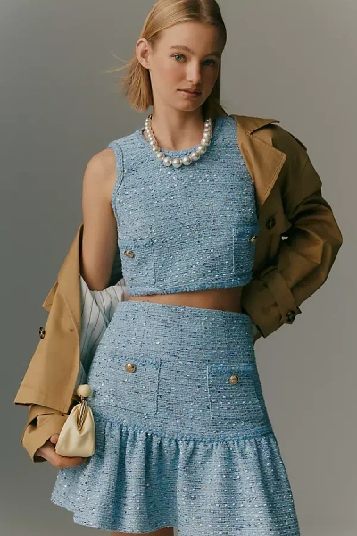 Bardot Elina Bouclé Sequin Sleeveless Crop Top In Blue