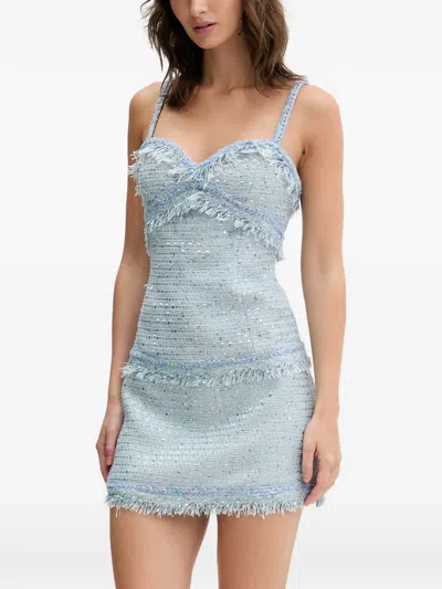 Bardot Elina Sequin-embellished Frayed-trim Mini Dress In Blue