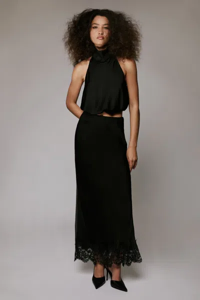 Bardot Elisan Lace Satin Midi Skirt In Black