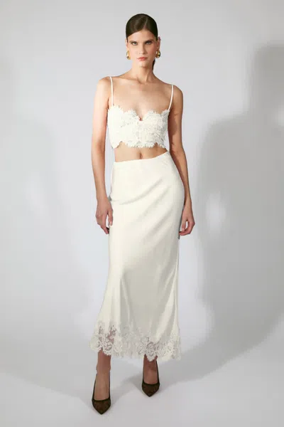 Bardot Elisan Lace Satin Midi Skirt In White