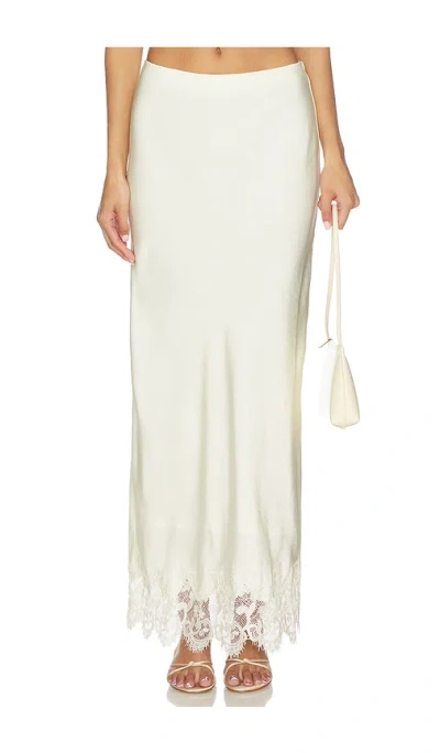 Bardot Elisan Lace Satin Midi Skirt In White