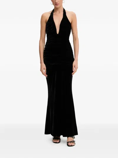 Bardot Elvira Halter-neck Gathered Maxi Dress In Black