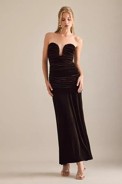 Bardot Elvira Plunge Velvet Maxi Dress In Brown
