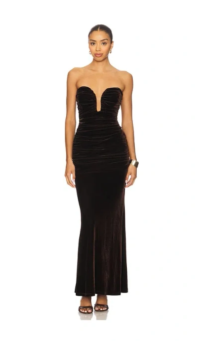 Bardot Elvira Velvet Plunge Maxi Dress In Brown