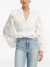 Bardot Embroidered Ruffled Top In White