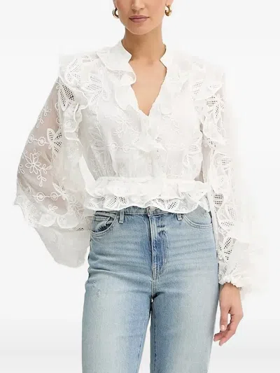 Bardot Embroidered Ruffled Top In White