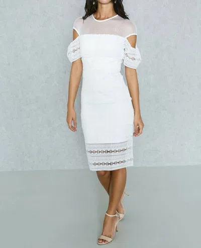 Bardot Embroidery Lace Cut Out Ruffle Sleeve Cocktail Dress In White