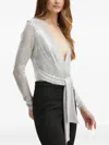 Bardot Emelia Sequin Wrap Long Sleeve Bodysuit In Gray