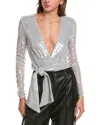 Bardot Emelia Sequin Wrap Long Sleeve Bodysuit In Grey