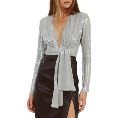BARDOT BARDOT EMELIA SEQUIN WRAP LONG SLEEVE BODYSUIT