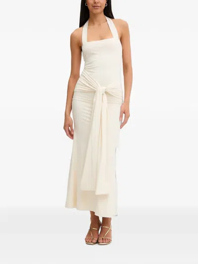 Bardot Emilia Knot-detail Halterneck Maxi Dress In Neutral