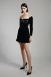 Bardot Emlyn Diamante Long Sleeve Velour Minidress In Black