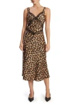 Bardot Emory Leopard Lace Inset Satin Midi Slipdress In Leopard
