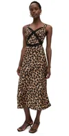 Bardot Emory V-neck Leopard Satin Slip Midi Dress In Leopard