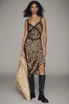 Bardot Emory V-neck Leopard Satin Slip Midi Dress In Multicolor