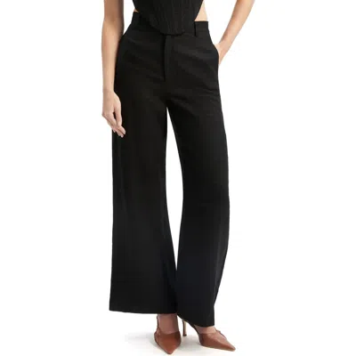 Bardot Enya High Waist Wide Leg Linen Pants In Black
