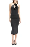 Bardot Erika Rosette Cutout Halter Cocktail Midi Dress In Black