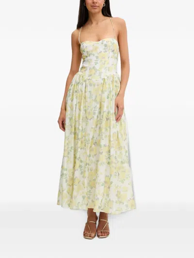 Bardot Estie Floral-print Lace-up Flared Maxi Dress In Yellow