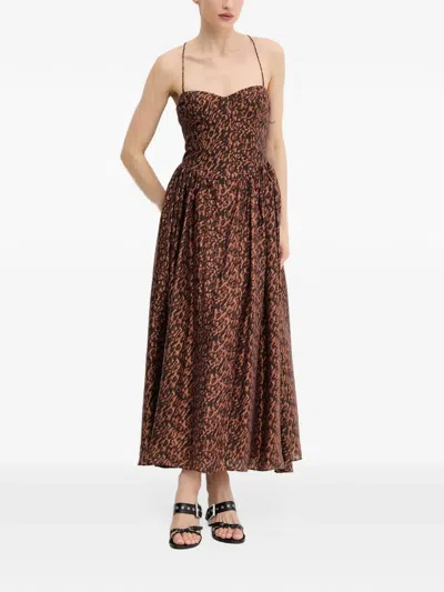 Bardot Estie Leopard-print Lace-up Midi Dress In Brown