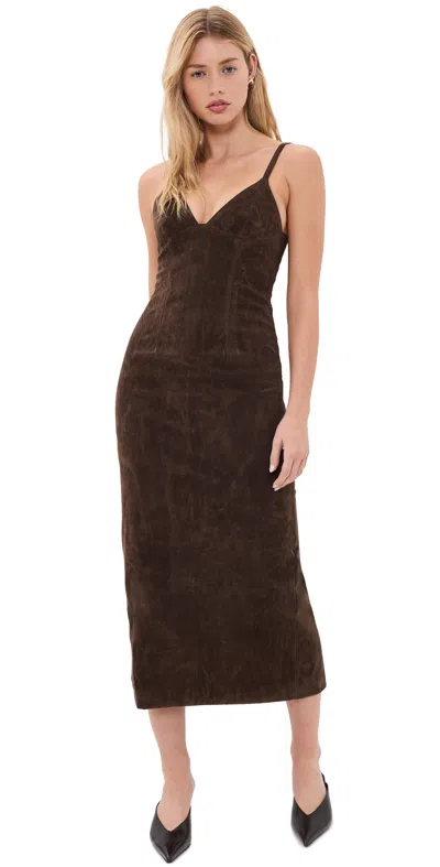 Bardot Estine Faux Suede Midi Dress Dark Choco In Brown