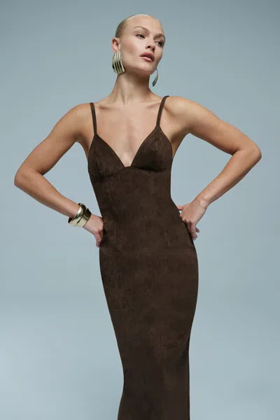 Bardot Estine Vegan Suede Midi Dress In Brown