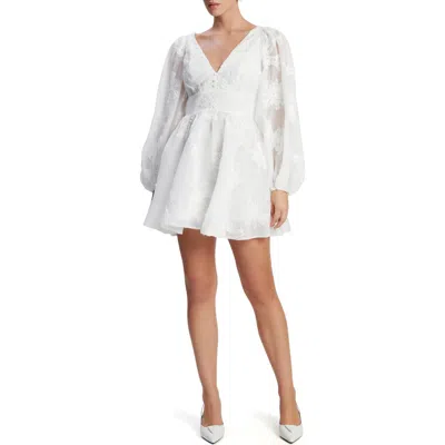 Bardot Eva Floral Sequin Long Sleeve Chiffon Minidress In Orchid White