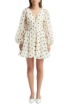 Bardot Eva Polka Dot Long Sleeve Minidress In Nude Spot