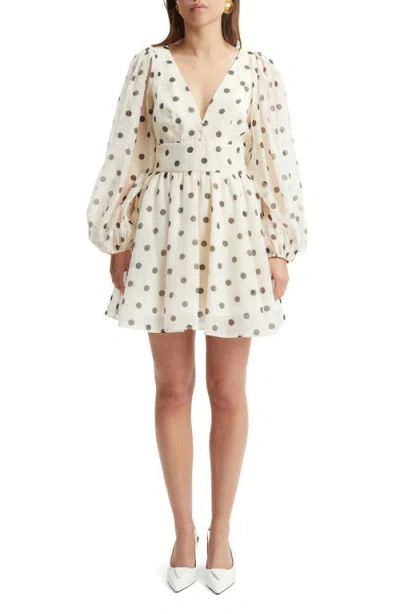 Bardot Eva Polka Dot Long Sleeve Minidress In Nude Spot