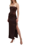 Bardot Everlasting Corset Strapless Satin Gown In Chocolate