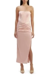Bardot Everlasting Corset Strapless Satin Gown In Soft Pink