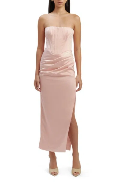 Bardot Everlasting Corset Strapless Satin Gown In Soft Pink