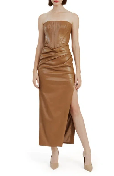 Bardot Everlasting Faux Leather Corset Dress In Brown