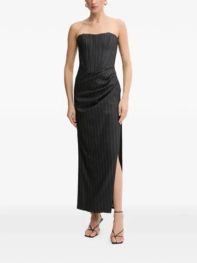Bardot Everlasting Pinstripe Strapless Maxi Dress In Gray